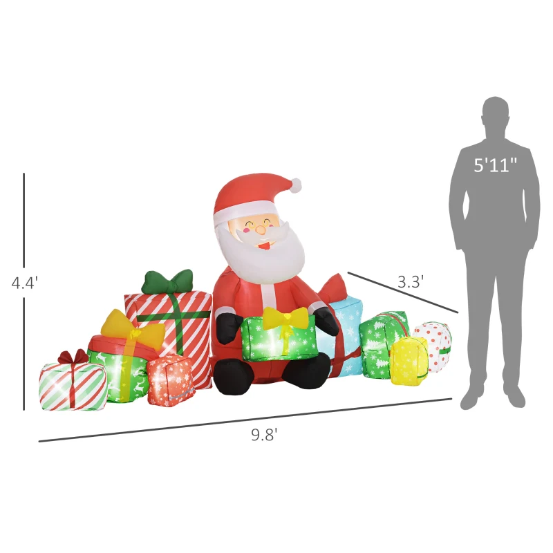 Outsunny 4.4' Inflatable Santa Claus and Gift Boxes w/ White LED Lights, Blow-Up Outdoor Display for Party