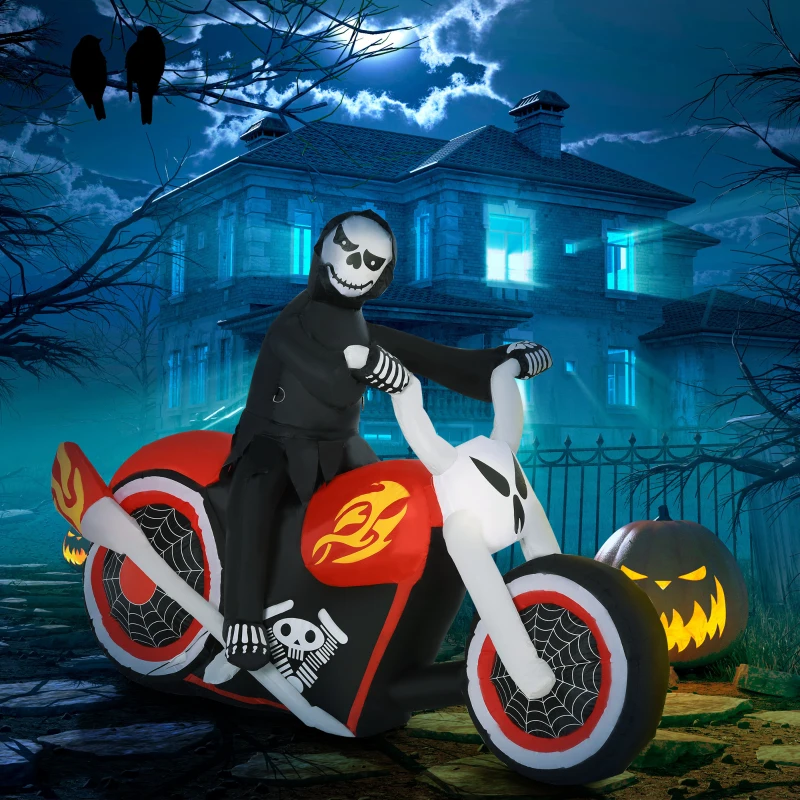 HOMCOM 6' W Halloween Inflatables Outdoor Decorations Grim Ghost Biker, Blow Up LED Yard Decor for Garden, Lawn, Party, Holiday, Waterproof