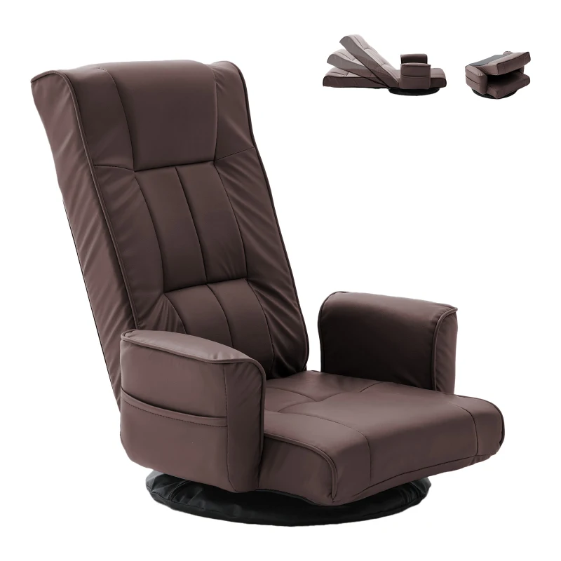 360 Degree Swivel Floor Chairs for Adults, Faux Leather Gaming Floor Chair with Back Support, 14 Angles Adjustable Comfortable Floor Lounge Chair Folding Video Game Chairs Office Bedroom
