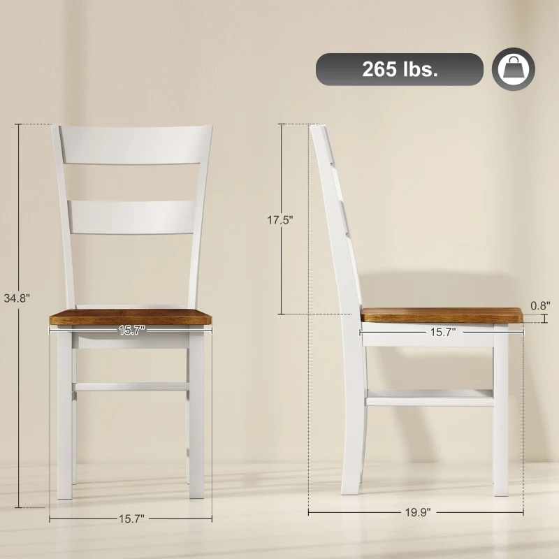 HOMCOM Farmhouse Dining Table Chairs, Set of 2 Rubber Wood Kitchen Table Chairs with Open Back for Living Room, Light Gray