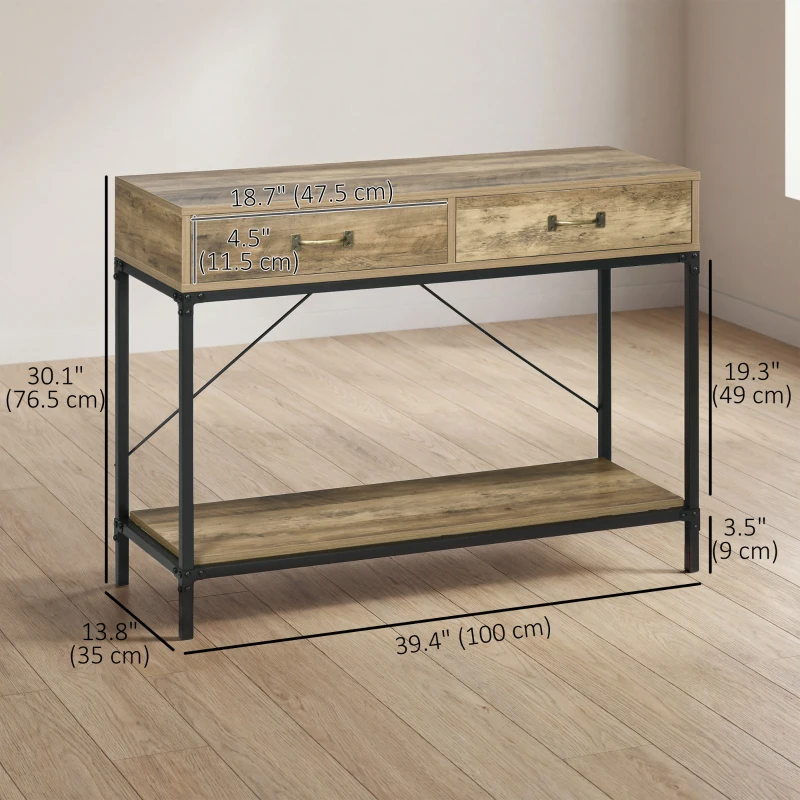 HOMCOM 39" Vintage Console Table, Narrow Entryway Table with Drawers, Storage Shelf for Behind Couch, Living Room, Hallway, Bedroom, Brown