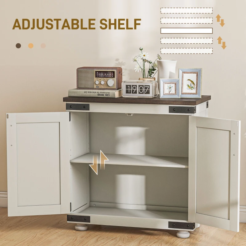 HOMCOM Kitchen Sideboard, Buffet Cabinet with Barn Door and Adjustable Shelf, Distressed White