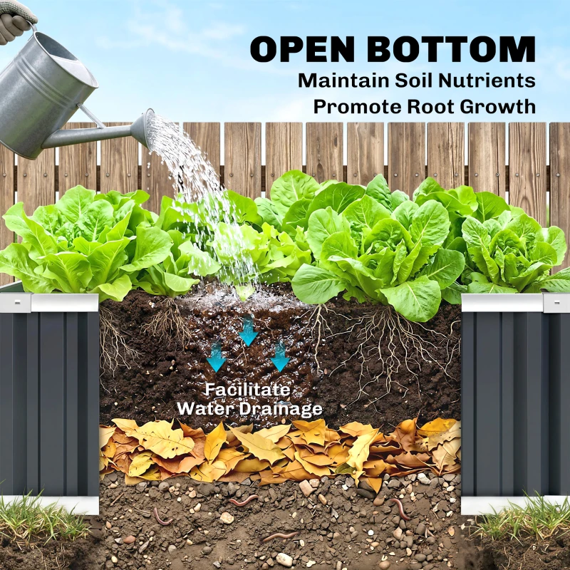 Outsunny 3' x 3' x 1' Raised Garden Bed, Galvanized Metal Planter Box for Vegetables Flowers Herbs, Dark Gray