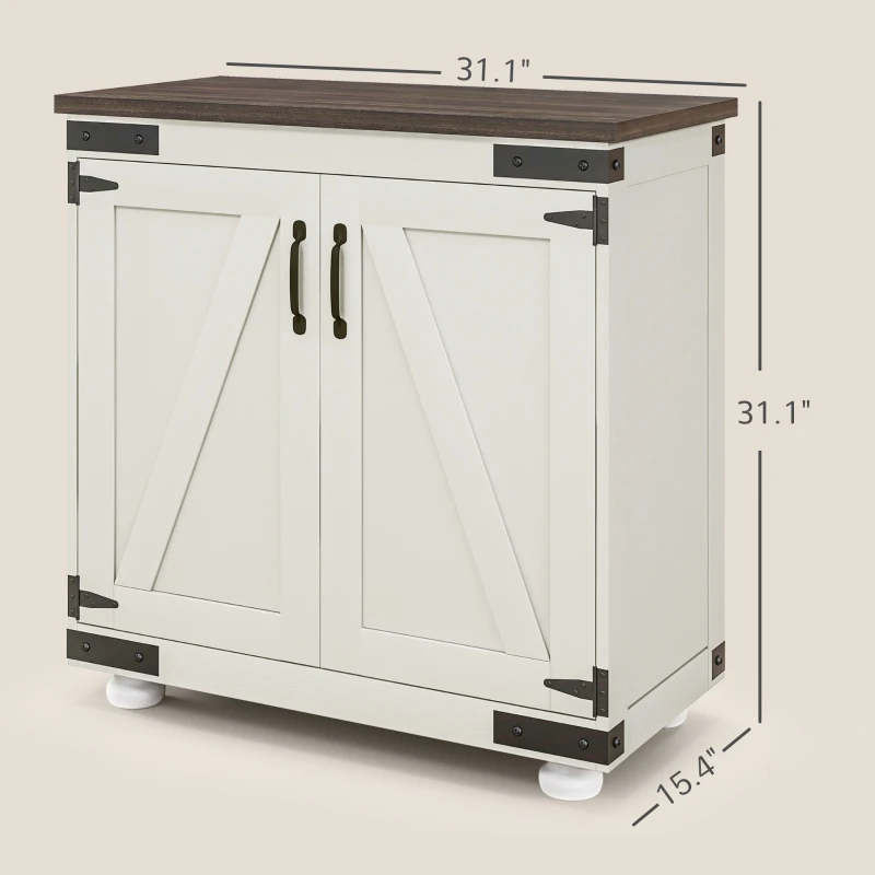 HOMCOM Kitchen Sideboard, Buffet Cabinet with Barn Door and Adjustable Shelf, Distressed White