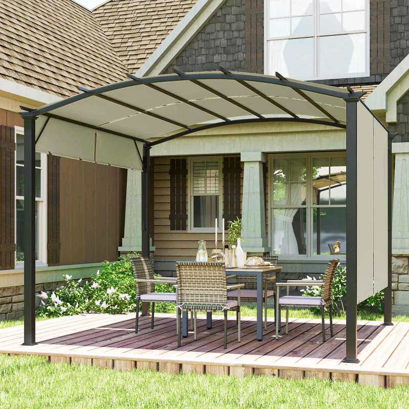 Outsunny 11' x 11' Outdoor Retractable Pergola Canopy for Backyard, Beige