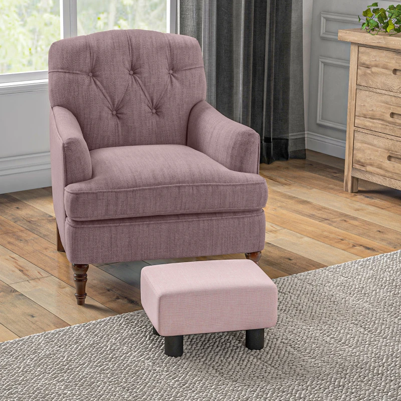 HOMCOM Small Ottoman Foot Rest, Foot Stool with Linen Fabric Upholstery and Plastic Legs, Cube Ottoman, Pink
