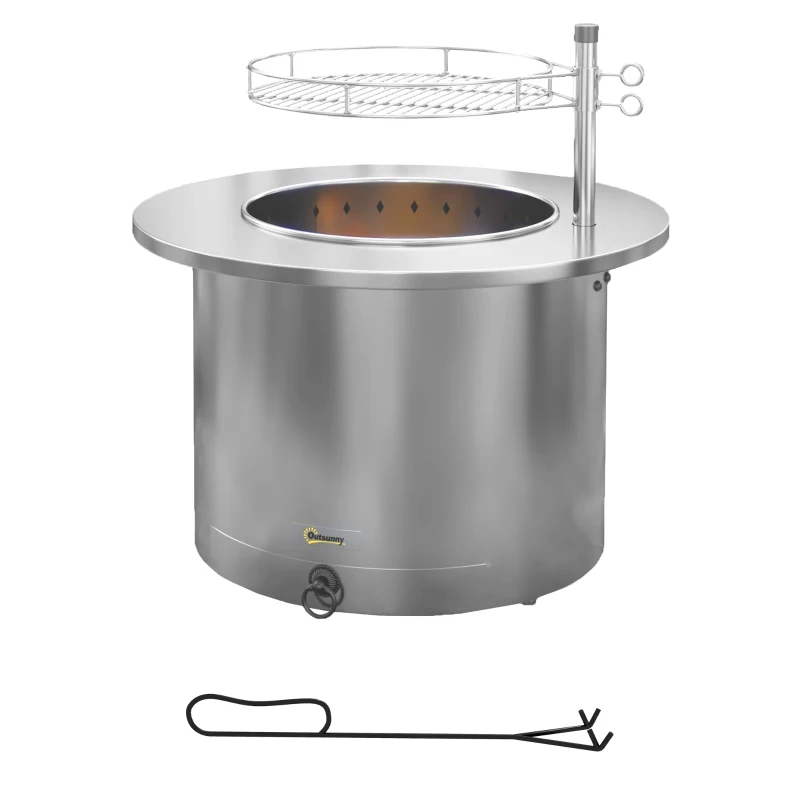Outsunny 2-in-1 Smokeless Firepit, Stainless Steel Bonfire Stove with Poker and Ash Tray for Backyard, Patio, Picnic, Silver
