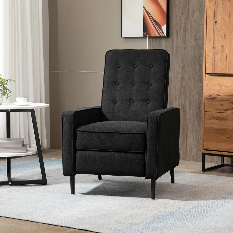 HOMCOM Manual Recliner, Fabric Tufted Club Chair, Home Theater Seating Reclining Sofa for Living Room, Black