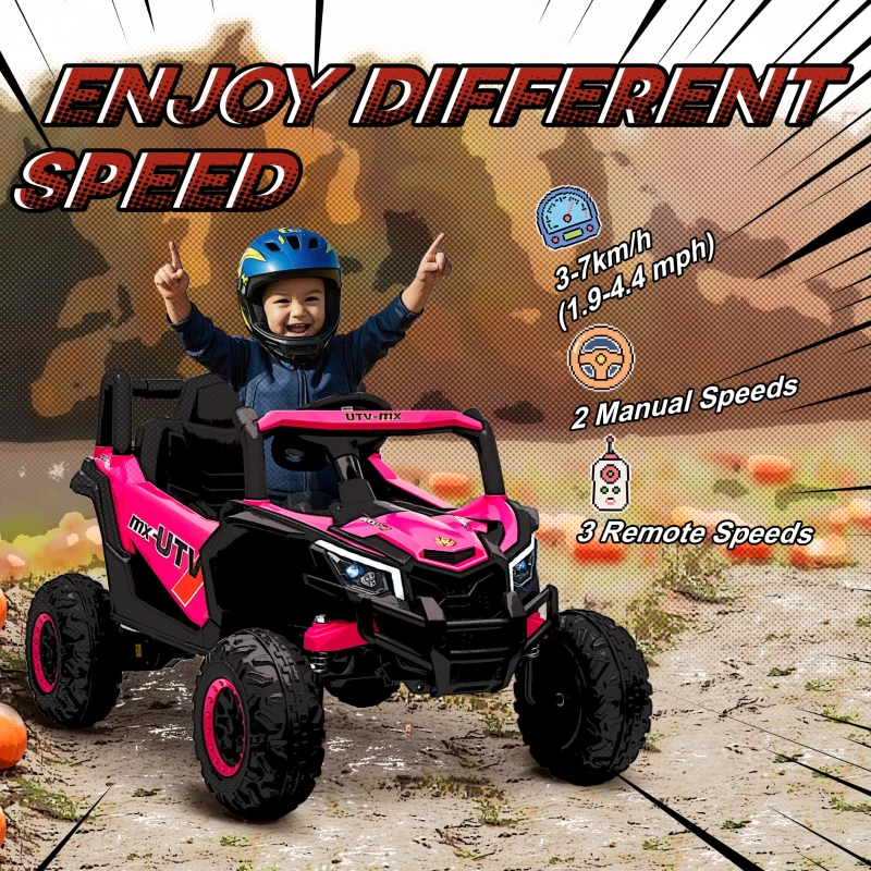Qaba 12V Kids Ride On Car with Remote Control, Battery Powered Electric UTV with Spring Suspension for Aged 3-5 Years, Pink
