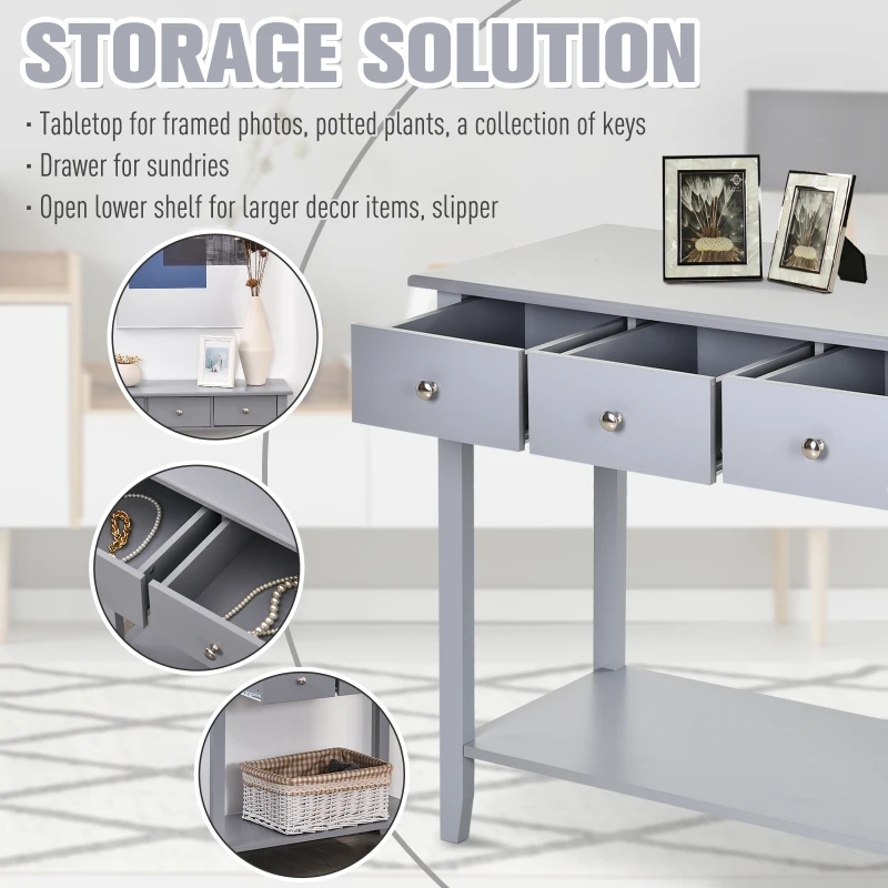 HOMCOM Console Table Industrial Desk with Drawer Bottom Shelf & Large Tabletop for Entryway or Living Room, Grey
