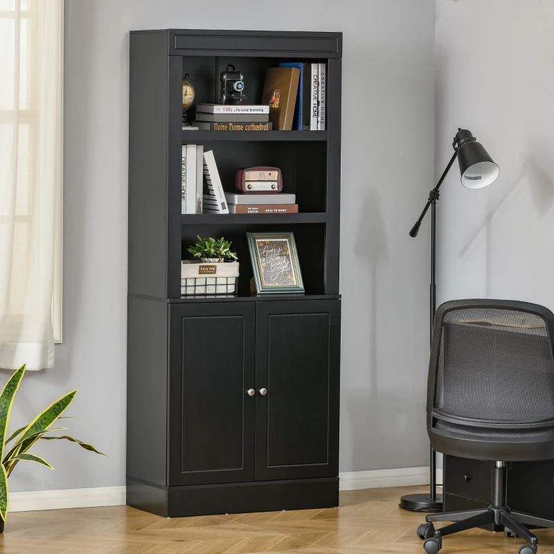 HOMCOM 72" Kitchen Buffet with Hutch, Kitchen Pantry Cupboard with 2 Door Cabinet, and 2 Adjustable Shelves, Black