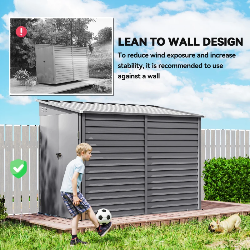 Outsunny 4.7' x 9' Outdoor Storage Shed, Lean to Metal Shed with Foundation Kit, Lockable Doors and Gloves for Patio, Lawn, Gray(m-6)