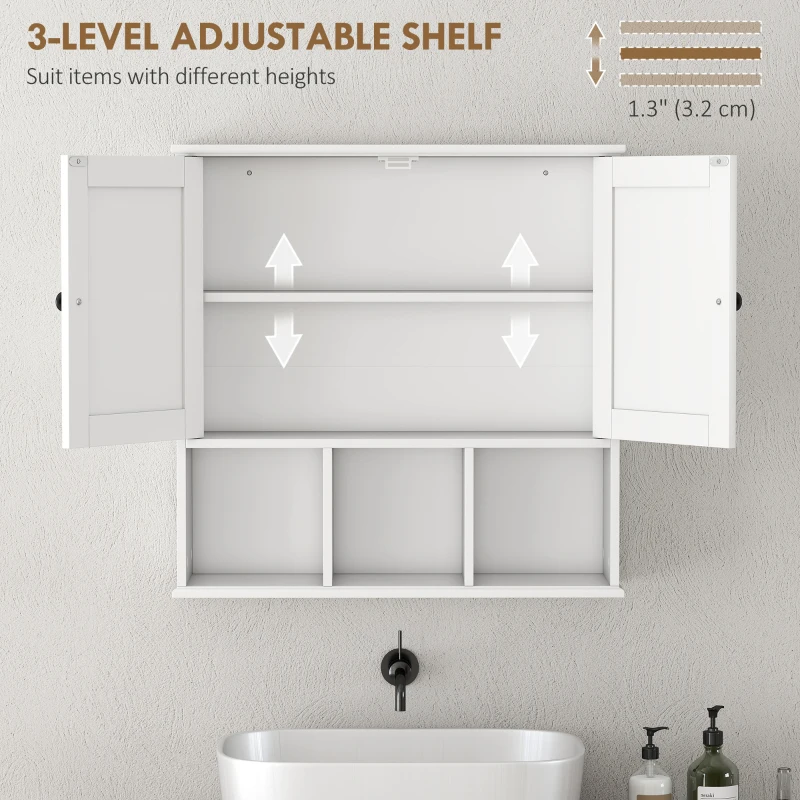 HOMCOM Farmhouse Bathroom Wall Cabinet, Wall Mounted Medicine Cabinet with Adjustable Shelf, Open Compartments, White