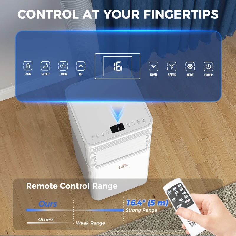 HOMCOM 10000 BTU Mobile Air Conditioner for Cooling and Dehumidifying, Remote Control, 24H Timer, LED Display, White