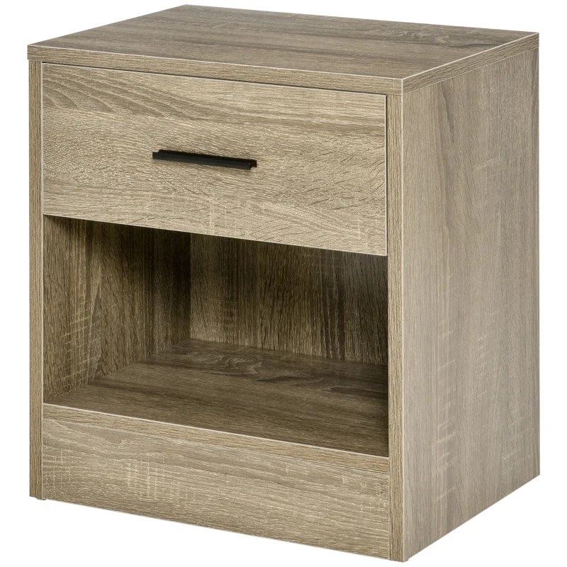 HOMCOM Modern Side Table with Drawer and Storage Shelf, End Table for Living Room, Gray Wood Grain