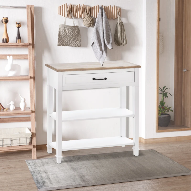 HOMCOM Modern Style Sofa Console Entry Hallway Table with Drawer and Shelves, Sturdy Build, and Large Storage, White