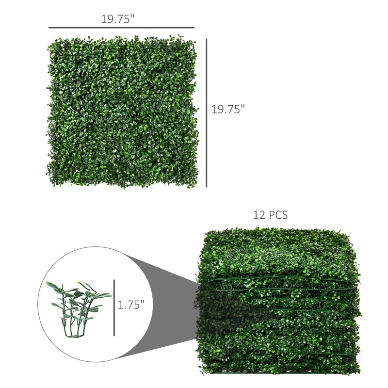 Outsunny 12 PCS Artificial Boxwood Panels Topiary Wall Greenery Backdrop, Privacy Hedge Screen 4 Layer Roll, Light Green