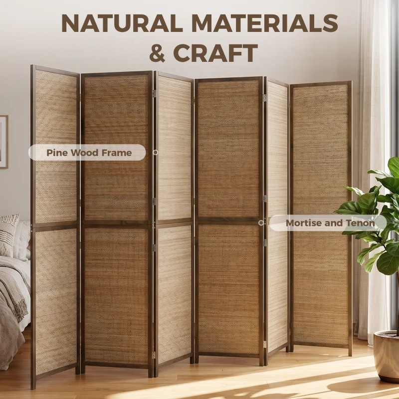 HOMCOM Room Divider, 6 Panel Folding Privacy Screen, 6 FT Tall Hand-Woven Bamboo Wall Partition, Brown