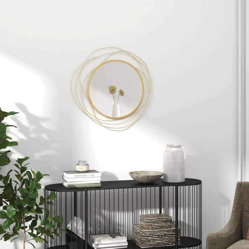 HOMCOM 25.6" Circle Mirror for Wall, Modern Metal Wall Art for Living Room, Bedroom and Dining Room, Gold