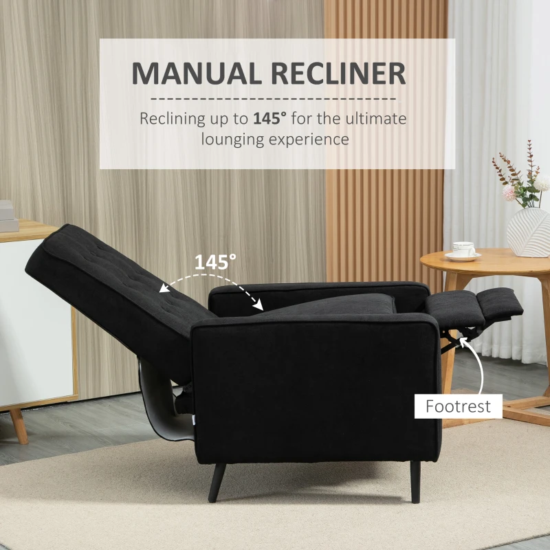 HOMCOM Manual Recliner, Fabric Tufted Club Chair, Home Theater Seating Reclining Sofa for Living Room, Black