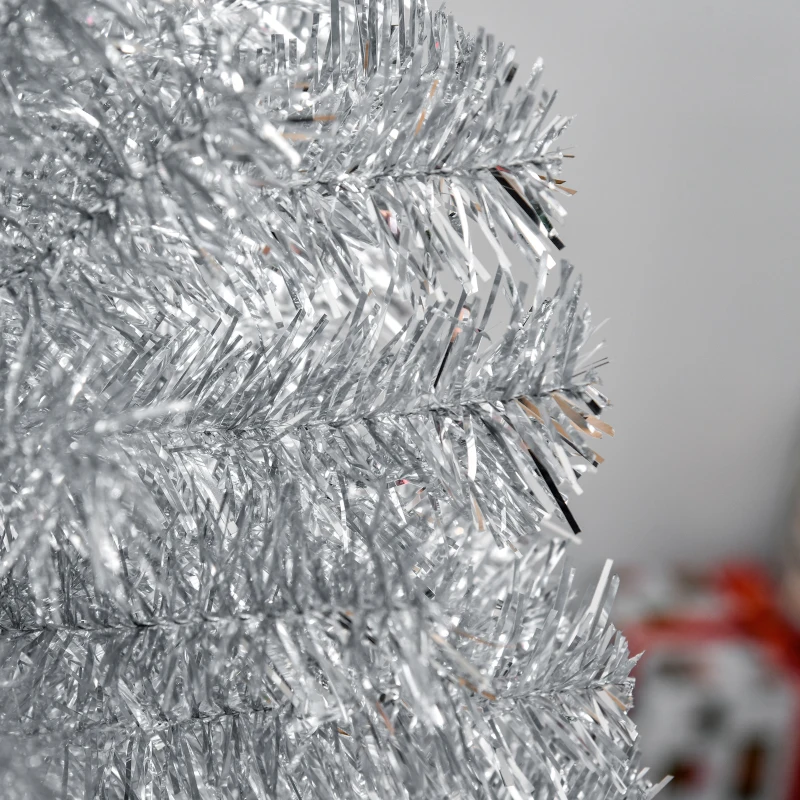 HOMCOM 6' Tall Unlit Slim Douglas Fir Artificial Christmas Tree with Realistic Branches, and 618 Tips, Silver