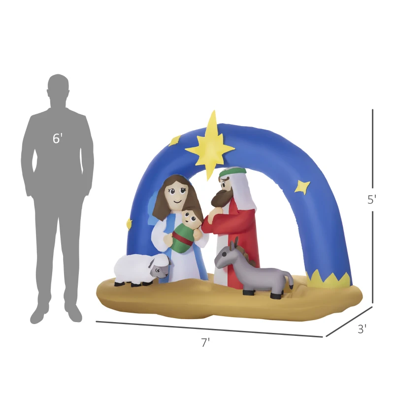 Outsunny 7ft Christmas Inflatables Outdoor Decorations Nativity Scene with Star of Bethlehem Archway, Blow-Up LED Yard Christmas Decor for Lawn Garden Party