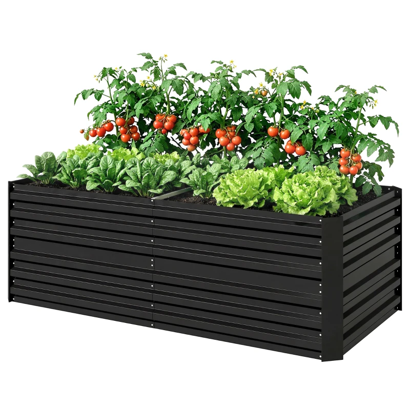 Outsunny Galvanized Raised Garden Bed, Steel Outdoor Planters with Reinforced Rods, 71" x 36" x 23", Black