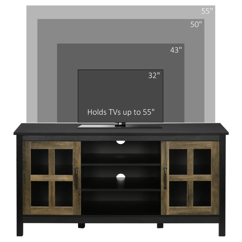 HOMCOM TV Cabinet, Farmhouse TV Stand for 55 Inch TV, Entertainment Center with Adjustable Shelves and Doors for Living Room, Black