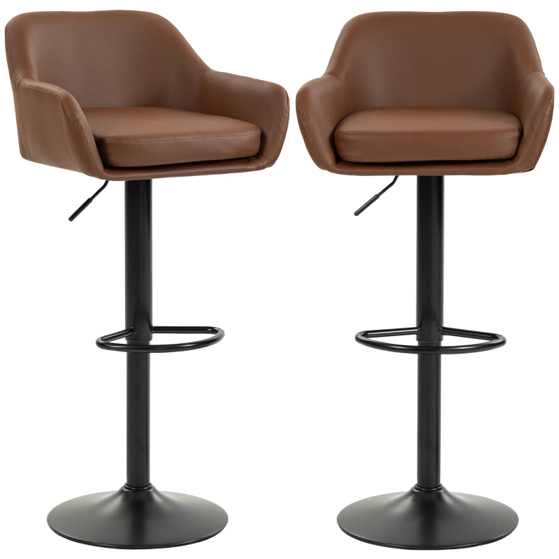HOMCOM Bar Stools PU Leather Adjustable Swivel Barstools Backrest Counter Chairs Set of 2 Brown