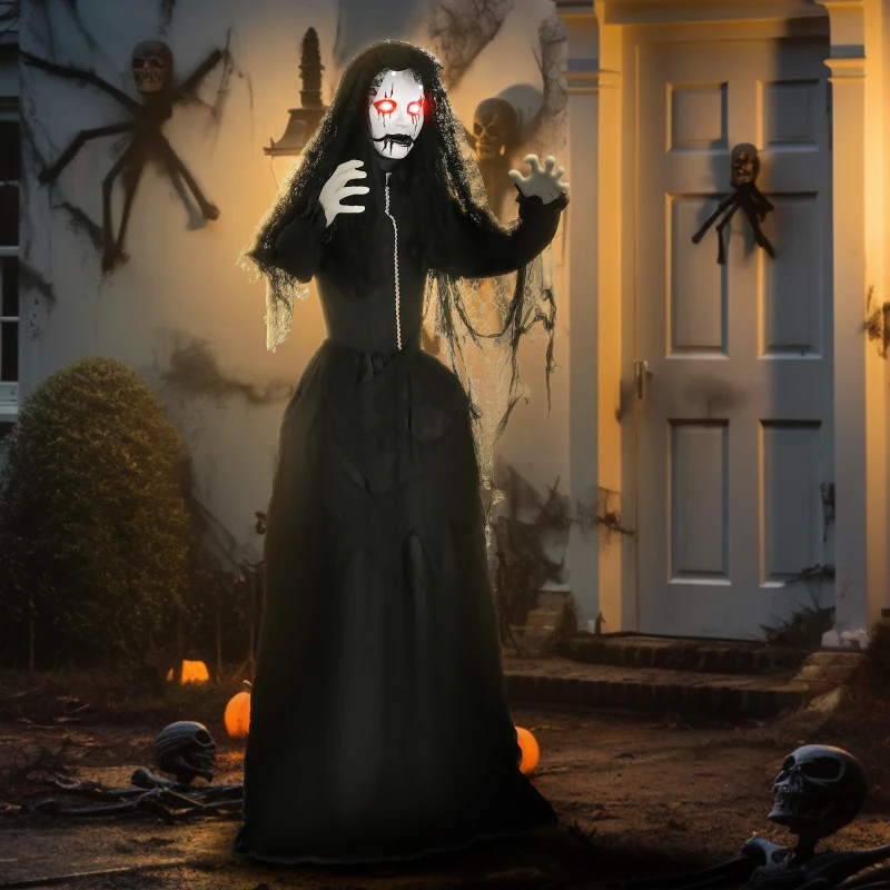 HOMCOM 5.6' Life Size Zombie Bride, Outdoor Halloween Decoration Animatronic, Sound and Motion Activated Light Up Eyes