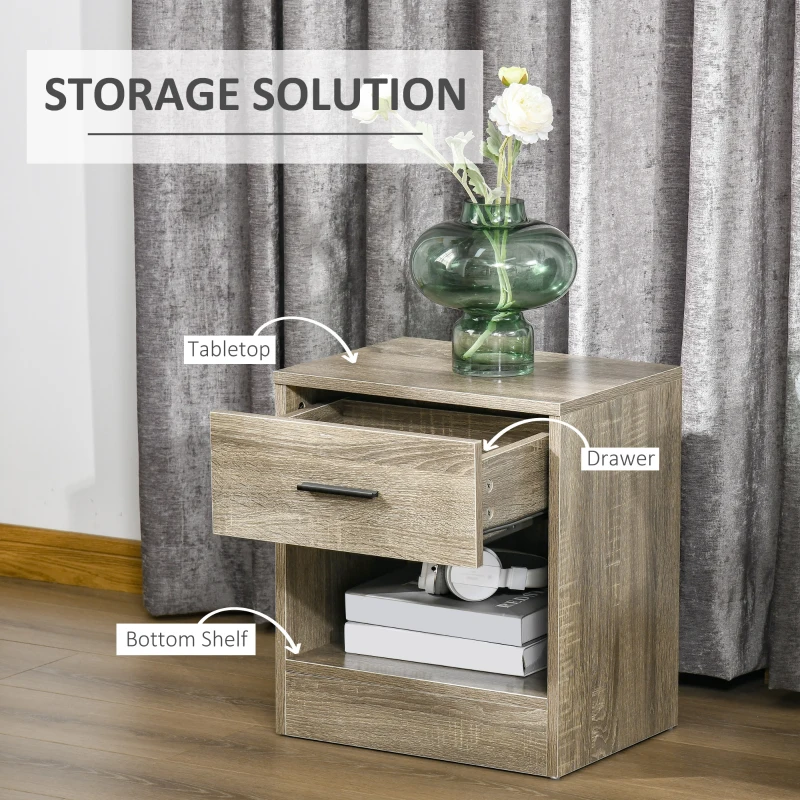 HOMCOM Modern Side Table with Drawer and Storage Shelf, End Table for Living Room, Gray Wood Grain