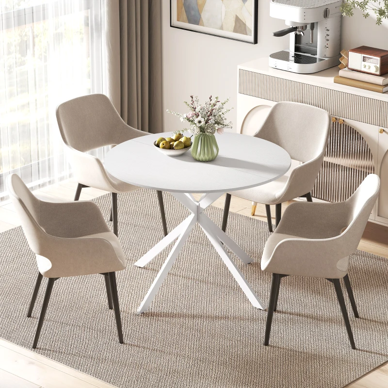 HOMCOM 40" Round Kitchen Table for 4, Industrial Dining Table with Steel Legs for Dining Room, White Oak