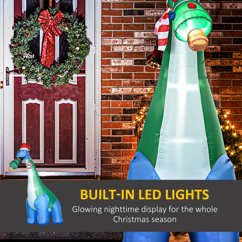 HOMCOM 11FT Long Christmas Inflatables Outdoor Decorations Dinosaur with Christmas Tree in Mouth, Blow-Up LED Yard Christmas Decor, Waterproof