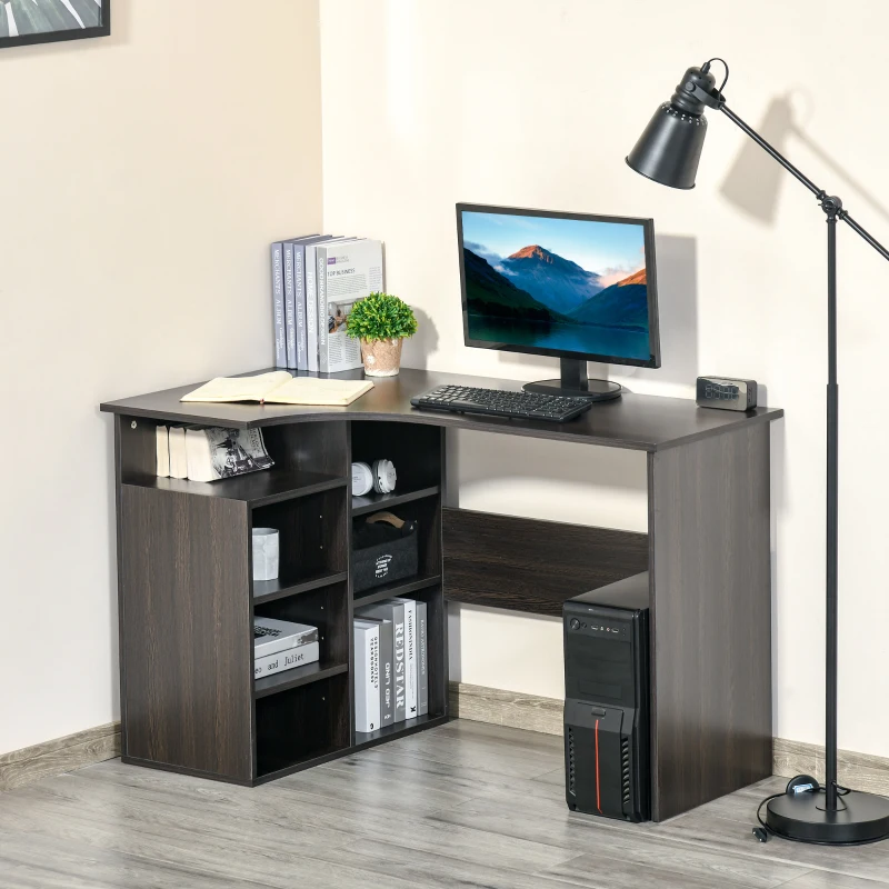 HOMCOM 47.25" L-Shaped Computer Desk, Writing Desk, Corner Desk with Storage Shelves for Home Office, Study, Black