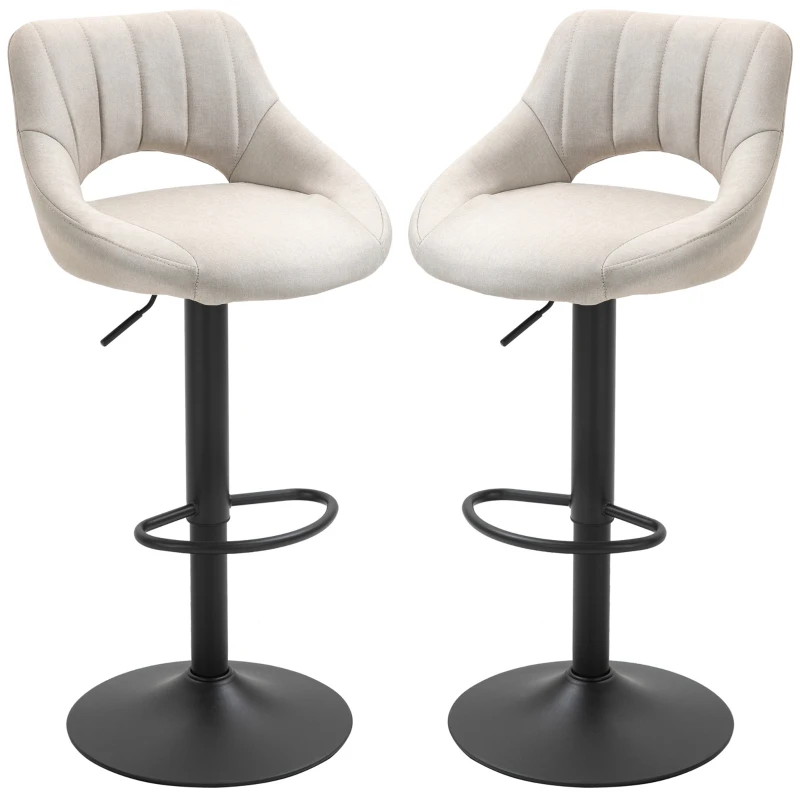 HOMCOM Bar Stools Set of 2 Swivel Bar Height Barstools Chairs with Adjustable Height, Round Heavy Metal Base, Footrest, Cream