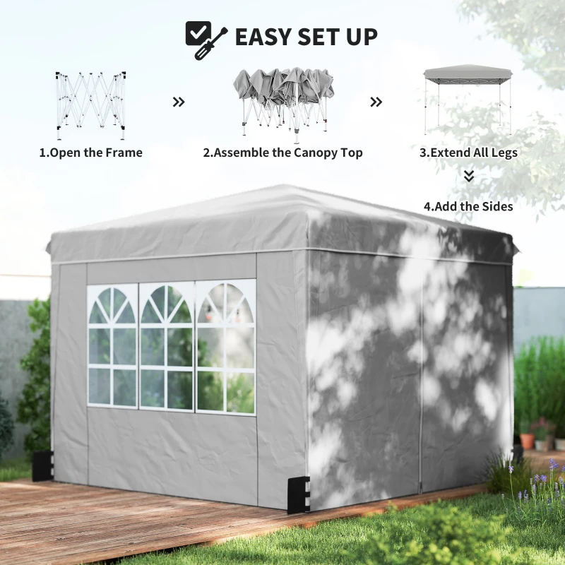 Outsunny 10 x 10 ft Pop Up Canopy Tent with Sidewalls, UPF50+ Outdoor Portable Instant Canopy Shelter with Carry Bag, Light Gray