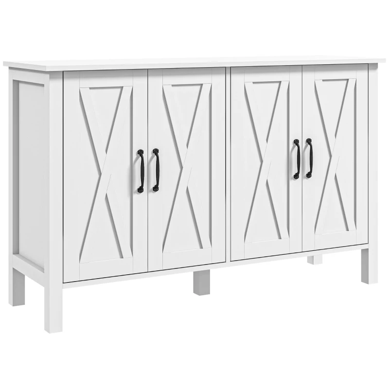 HOMCOM Sideboard Buffet with 4 Barn Doors and 2 Adjustable Shelves, Kitchen Buffet Cabinet for Living Room, Hallway, White