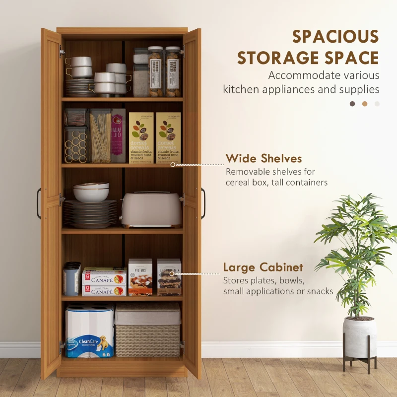 HOMCOM 63" 2-Door Kitchen Pantry, Freestanding Cabinet with 2 Adjustable Shelves for Dining Room, Cinnamon Teak Wood Grain