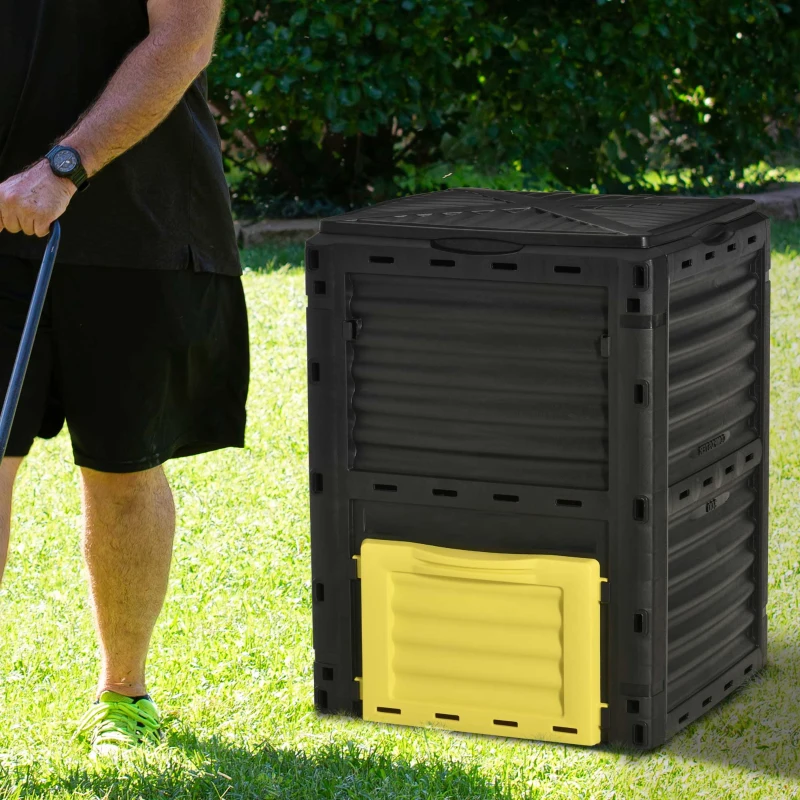 Outsunny Garden Compost Bin 80 Gallon Outdoor Large Capacity Composter Fast Create Fertile Soil Aerating Box, Yellow