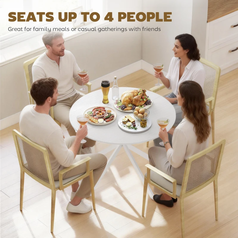 HOMCOM 40" Round Kitchen Table for 4, Industrial Dining Table with Steel Legs for Dining Room, White Oak