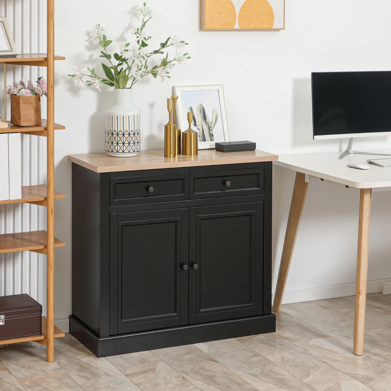 HOMCOM Sideboard Buffet Cabinet, Coffee Bar Cabinet with 2 Drawers and Double Door Cupboard for Kitchen, Living Room, Entryway, Black