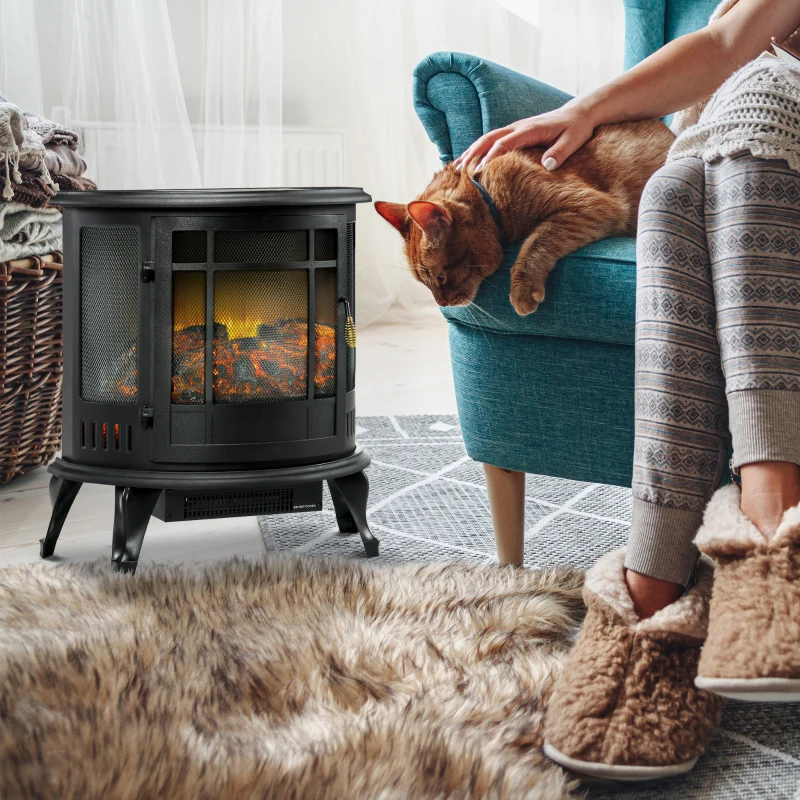 HOMCOM 22" Electric Fireplace Stove, Freestanding Electric Fire Place Heater with Realistic LED Flame, Adjustable Temperature, 1500W, Black