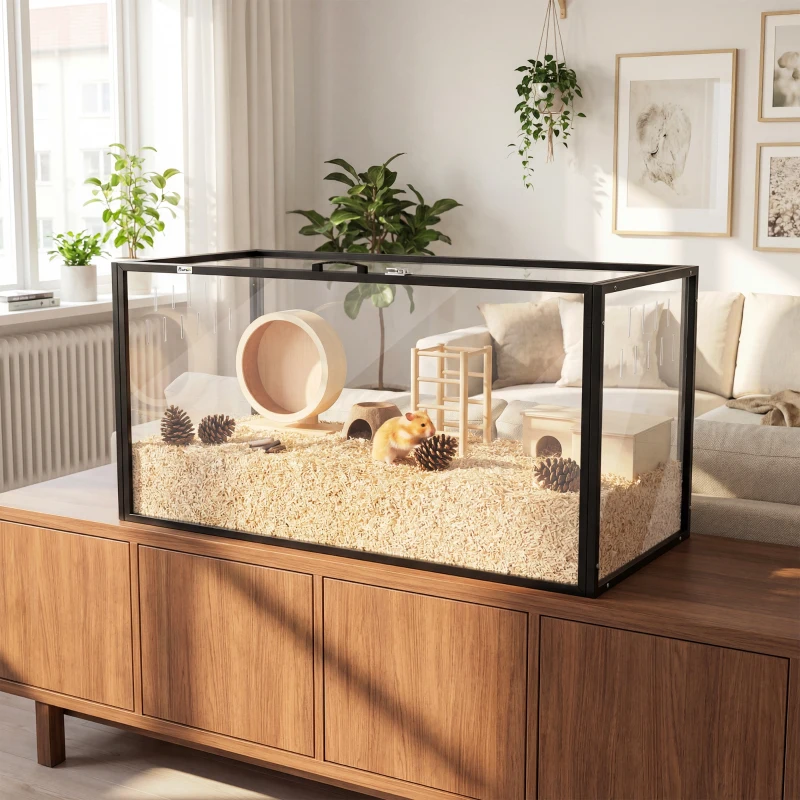PawHut Large Acrylic Hamster Cage, Chewproof Guinea Pig Cage with Openable Top, for Hedgehog, Dwarf Hamster, Rat