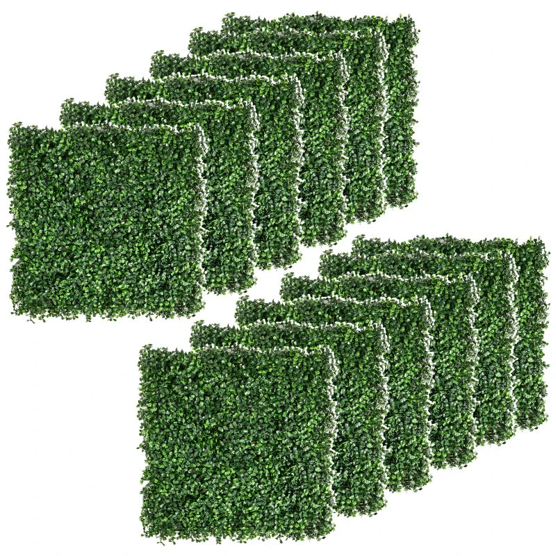 Outsunny 12 PCS Artificial Boxwood Panels Topiary Wall Greenery Backdrop, Privacy Hedge Screen 4 Layer Roll, Light Green