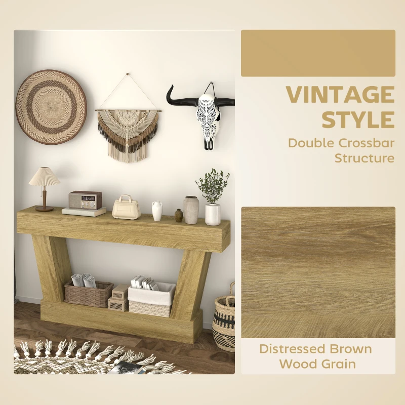 HOMCOM 63 Inch Vintage Console Table, Narrow Entryway Table with Open Shelf for Living Room, Oak