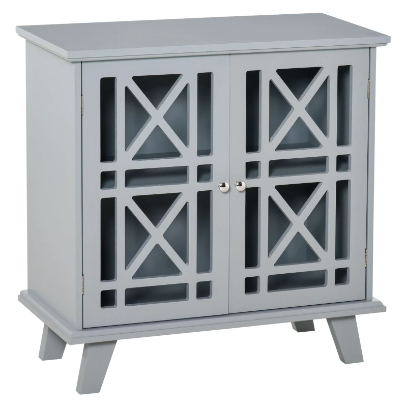HOMCOM Sideboard Buffet Cabinet, Kitchen Storage Cabinet, Accent Cabinet with Double Fretwork Doors and Metal Handles for Living Room, Gray