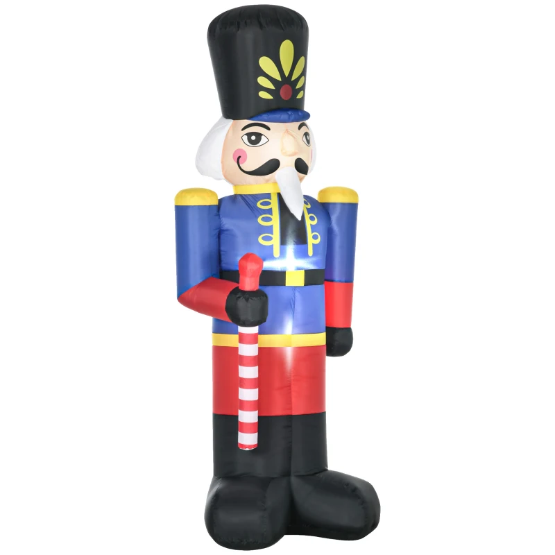 HOMCOM 8ft Christmas Inflatables Outdoor Decorations Nutcracker Toy Soldier with Scepter, Blow-Up Yard Christmas Decor with LED Lights Display