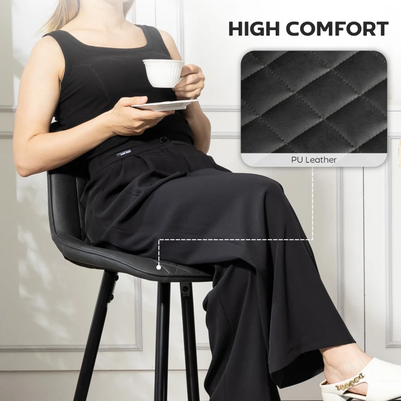 HOMCOM PU Leather Counter Height Bar Chairs Set of 2, 27.75" Bar Stools with Metal Legs for Dining Area, Kitchen Island, Black