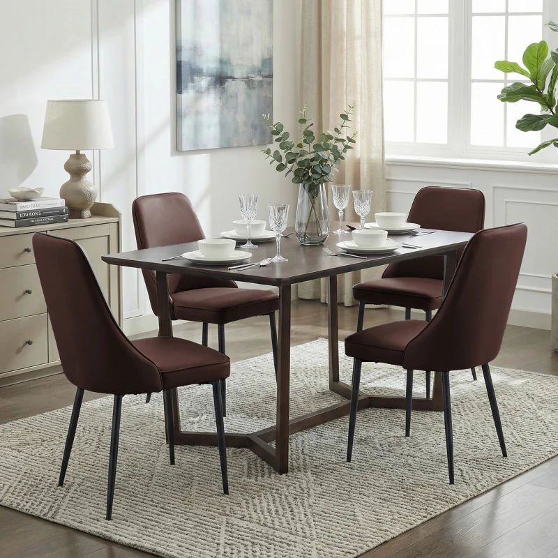 Modern Dining Chairs Set of 1, Upholstered Dining Room Chairs with Thick Cushions, Mid Century Modern Kitchen Chairs with Metal Legs for Kitchen/Living Room/Restaurant (1, Brown)