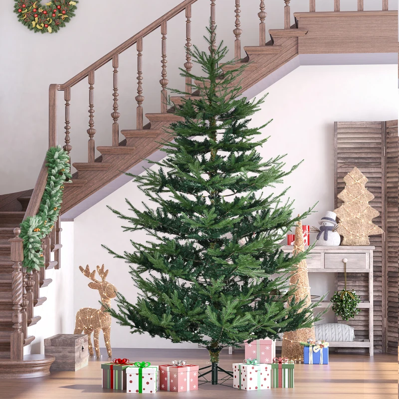 HOMCOM 7.5 Foot Artificial Christmas Tree, Nordic Pine Hinged Xmas Tree with 1218 Realistic Branches, Wide Steel Base, Auto Open, Green
